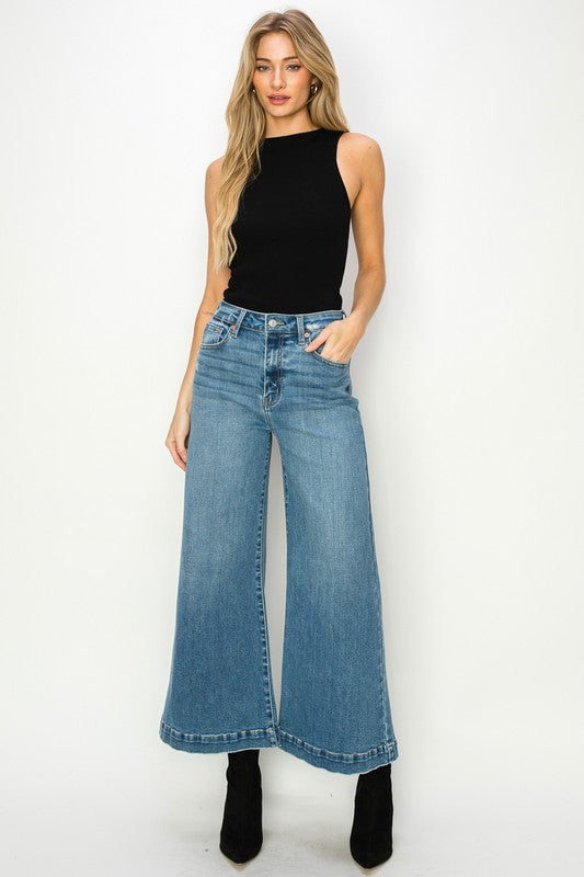 High-Rise Crop Palazzo Jeans