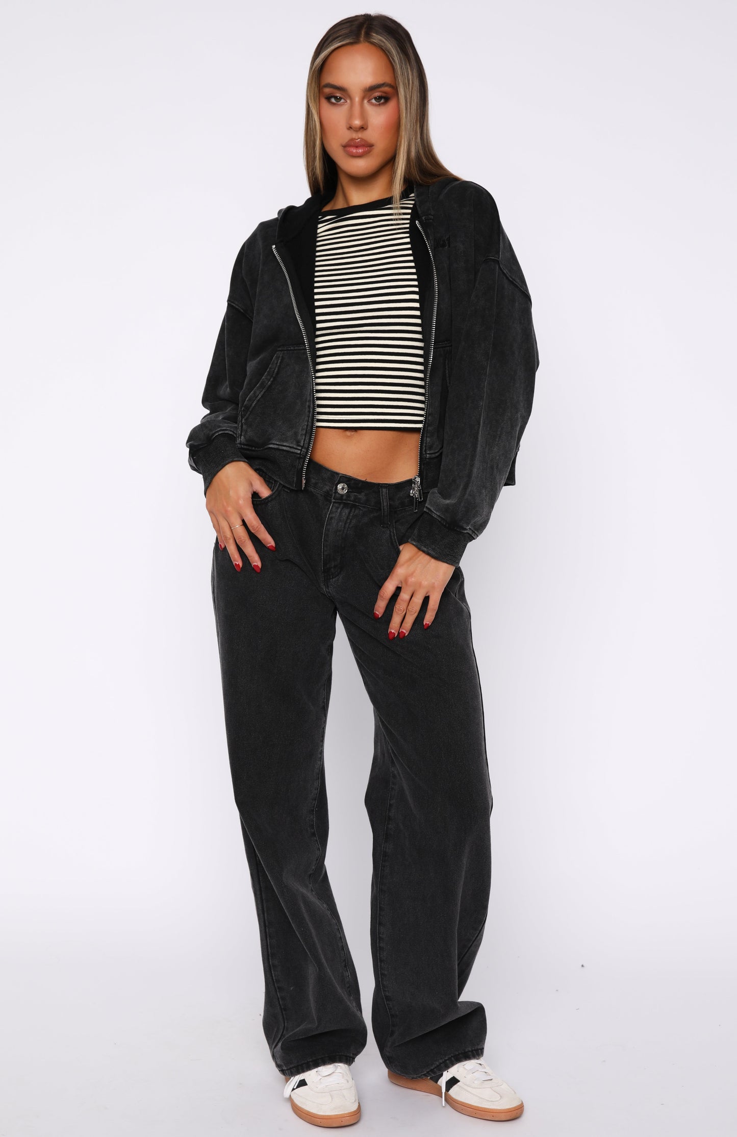 Hard To Remember Zip Front Hoodie Washed Black