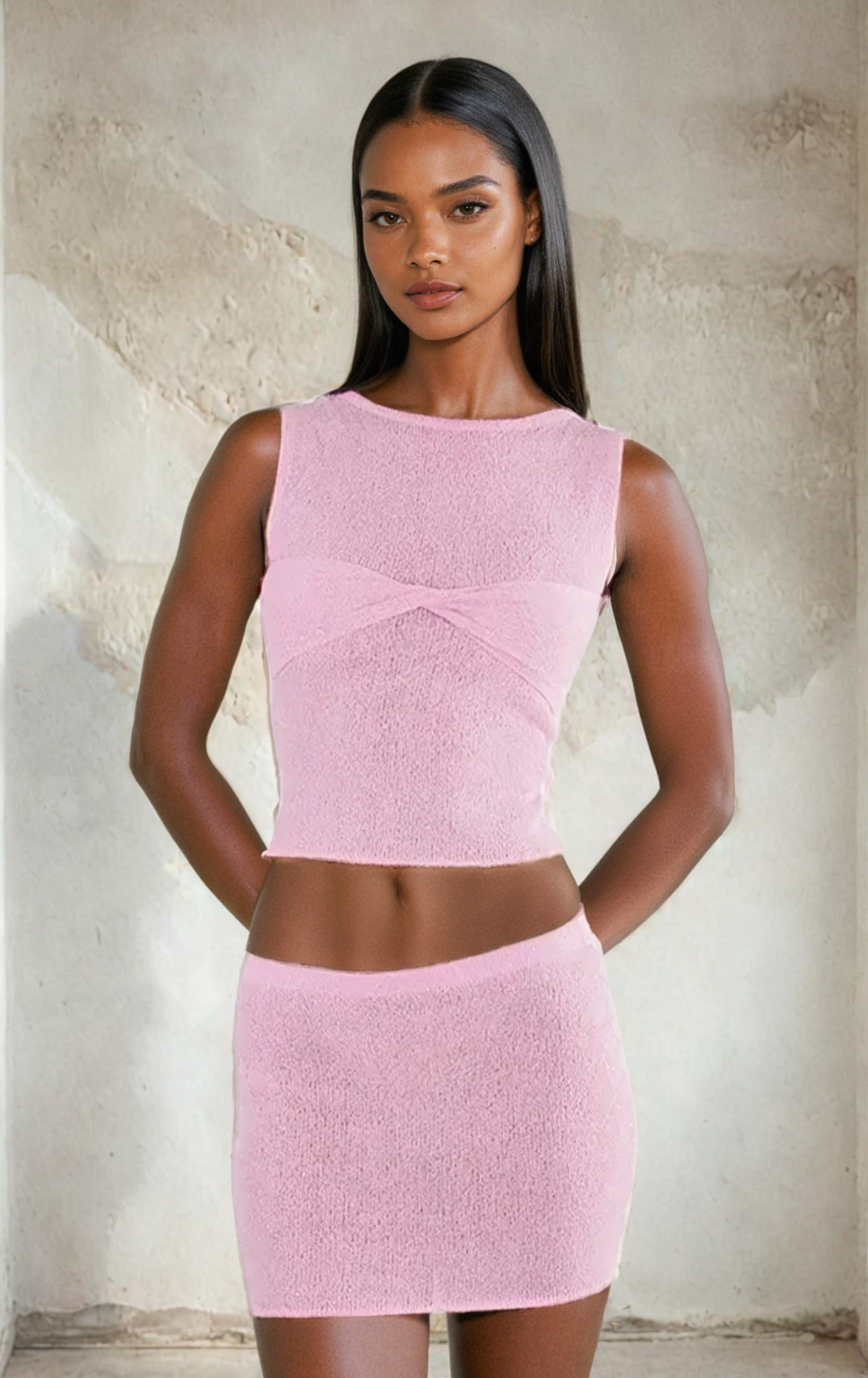 Knitted Ruched Crop Top and Skirt