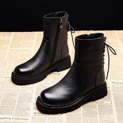 British Style Short Soft Leather Boots