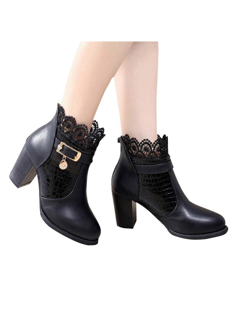 Women Boots Thick Heel Platform Shoes Buckle