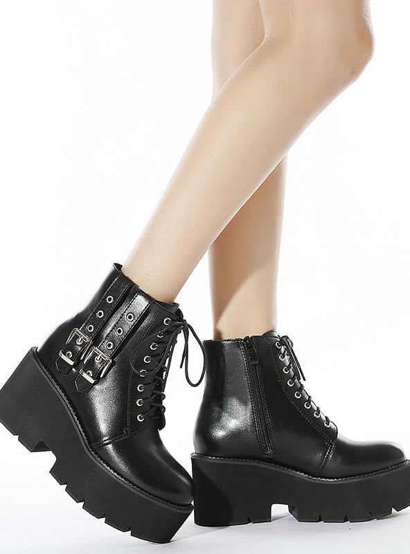 Side Zipper Front Thick Soled Short Boots