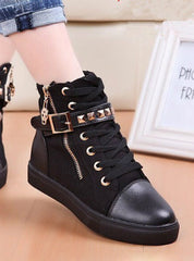 Zipper Wedge High Help Solid Color Sneakers