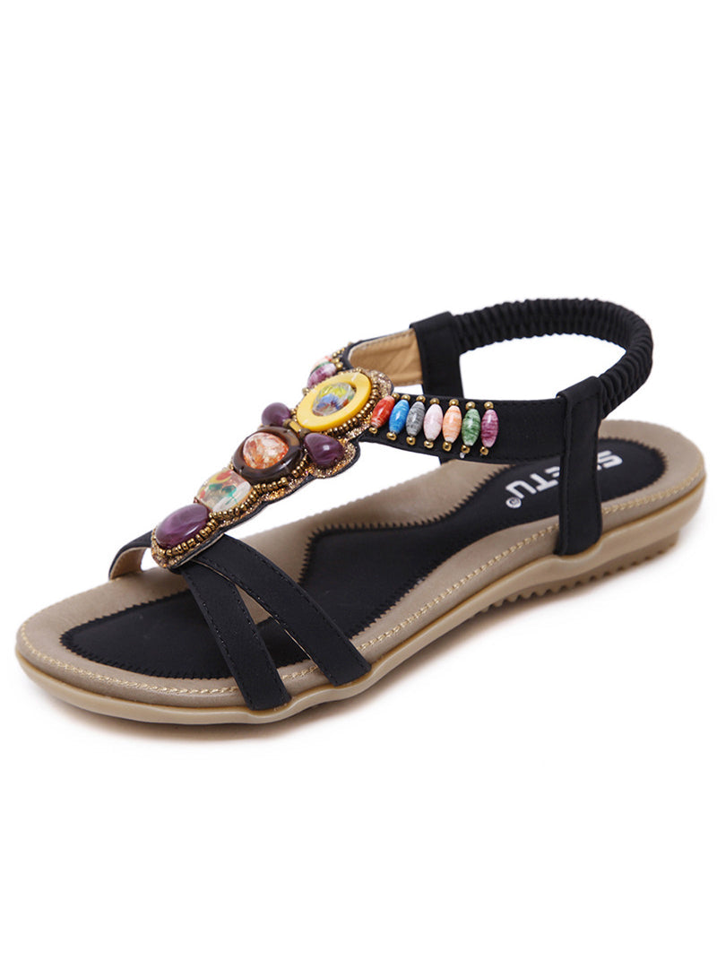 Bohemian Sandals Gemstone Beaded Slippers Beach