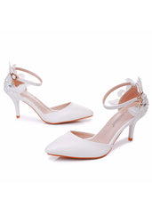 7.5cm White Lace Flower Thin Heels Bridal Shoes