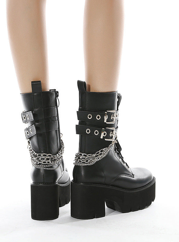 Women's Chain Martin Boots With Thick Sole Rivet