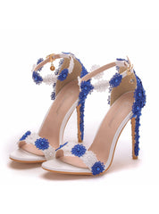 White Lace Beaded Fishmouth Sandals