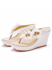 Large Size Flower Wedge Beach Slippers