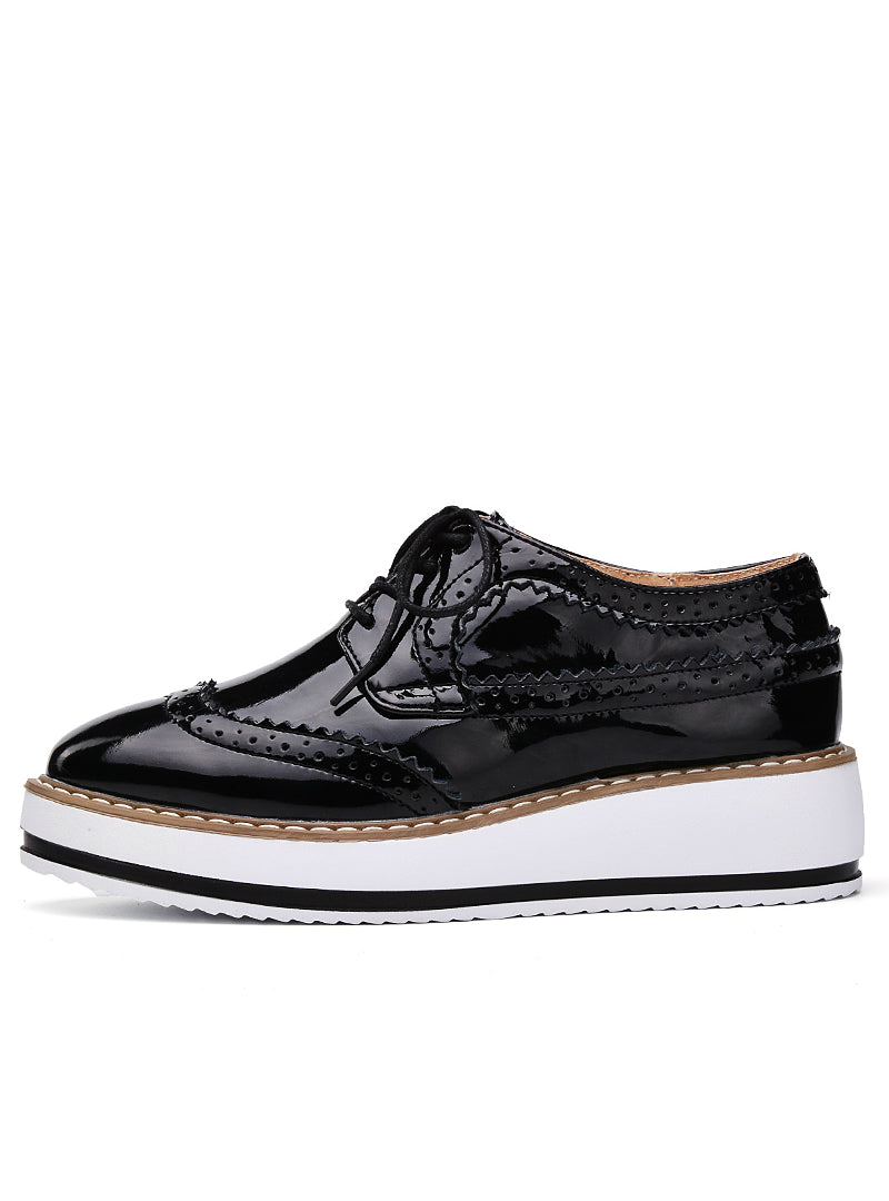 Platform Oxfords Brogue Patent Leather Lace Up