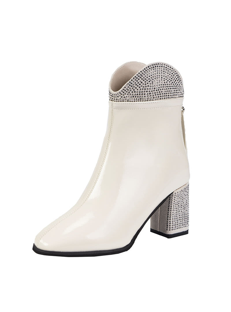Women's Rhinestone Thick Heel Boots