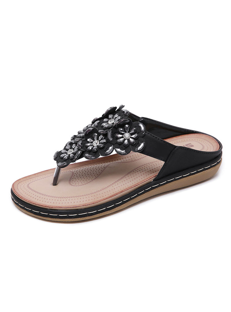 Bohemian Rhinestone Flower Flip-flops Slippers