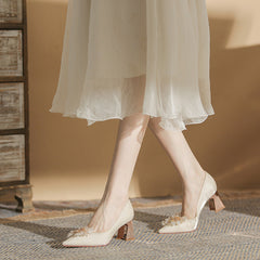 Thick-heeled Beads Wedding Dress Shoes