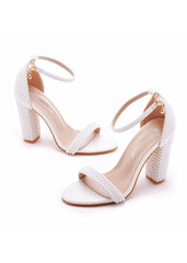 11 cm Pearls Thick Heel Round Toe Sandals