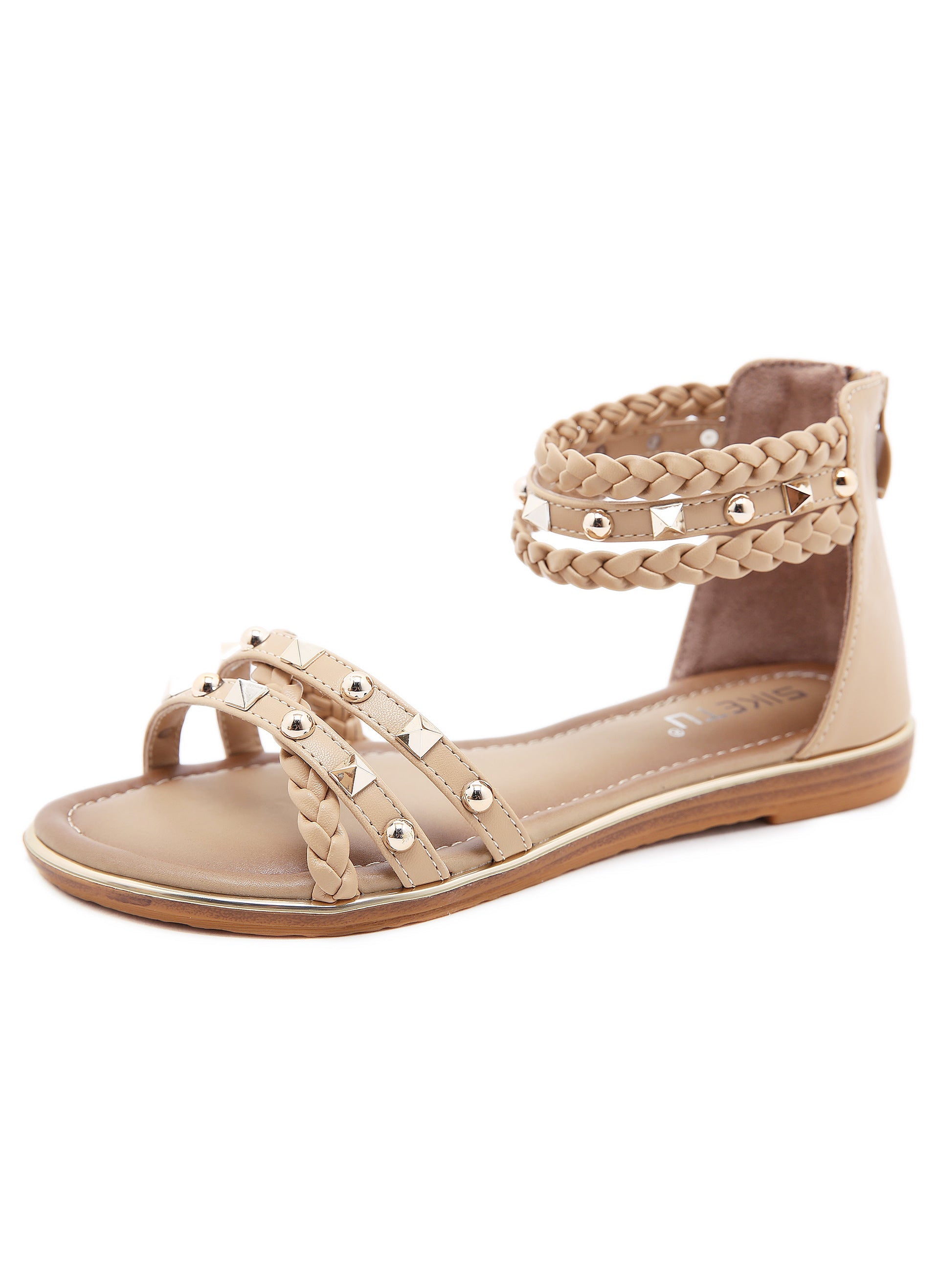 Rivet Woven Large Flat-bottomed Retro Sandals