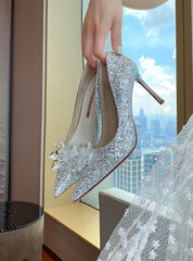 Thin-heeled Pointed Crystal High Heels