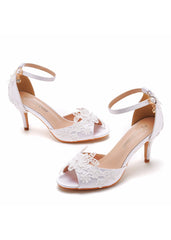 7 cm Lace Flower Fishmouth High-heeled Sandals