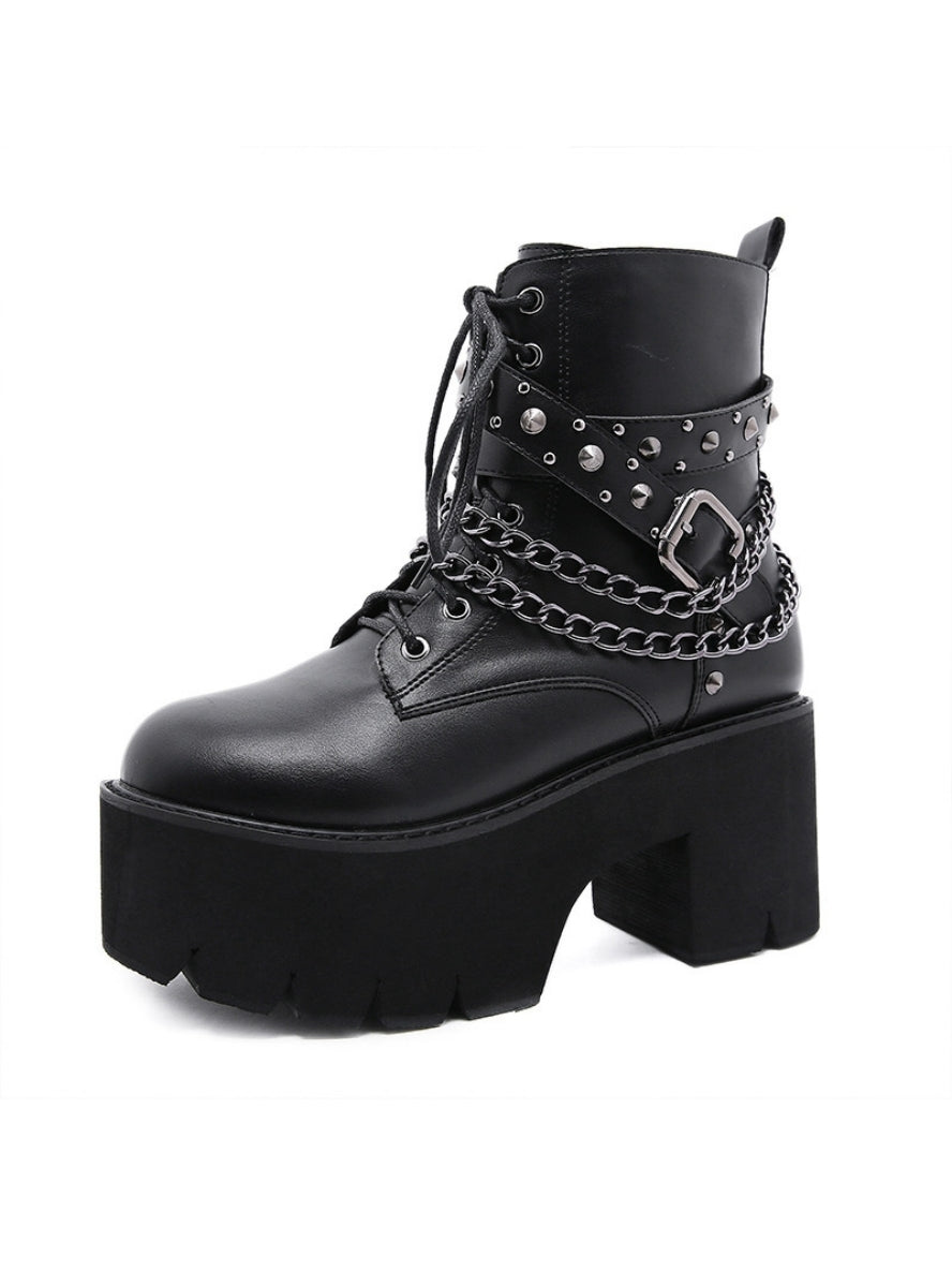 Rivet Chain Square Heel Martin Boots