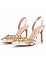 Pointed Gold Rhinestone High Heels Sandals