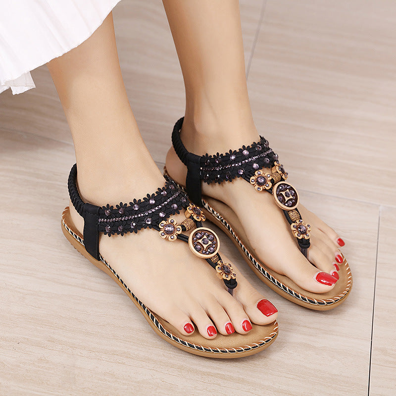 Retro Beaded Water Flip Toe Sandals