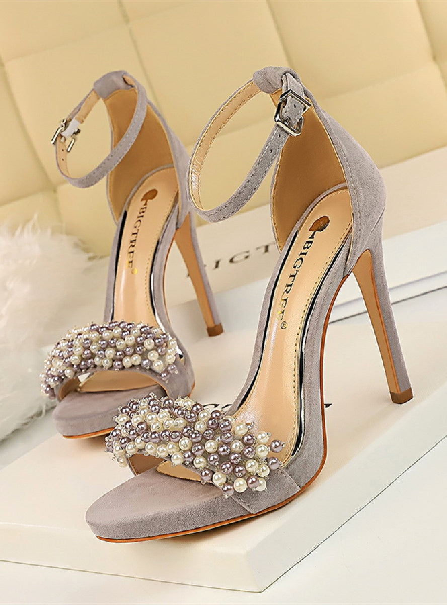 Waterproof Suede Pearl Rhinestone Sandals