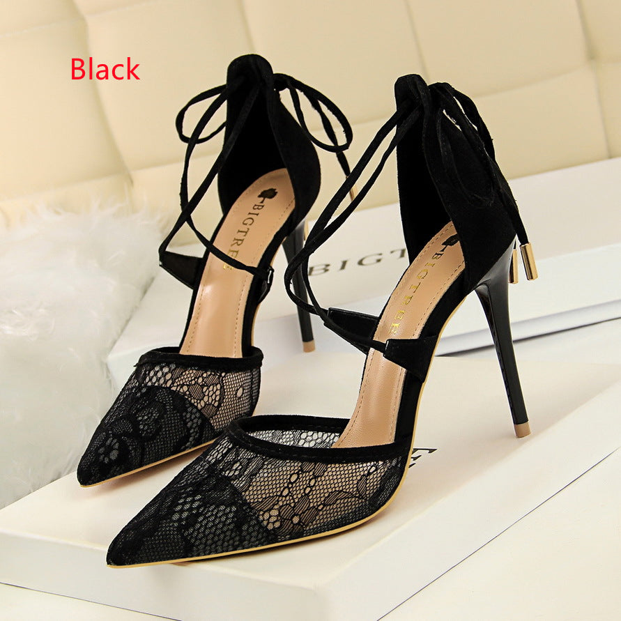 Shallow Pointed Mesh Lace Hollow Sandals