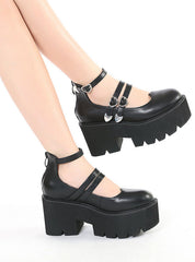 Thick Heel Pump Bottom Buckle Shoes