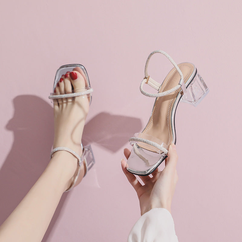 Transparent Heel Bead High Heels Sandal