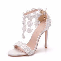 White Tassel Heel Fishmouth Sandals