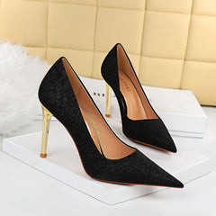 Metal Stiletto Cloth-faced Shallow Pointed High Heels