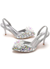 Pointed Rhinestone Stiletto Heels Sandals