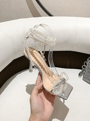 Pearl Bow Stiletto Heels Sandal