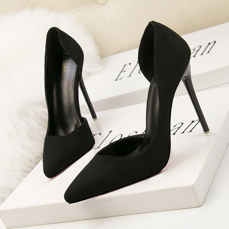 Suede Shallow Mouth Pointed High Heels Shoes