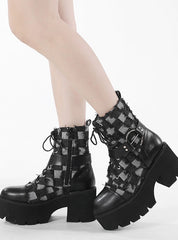 Checked Chain Thick-soled Waterproof Platform Boot