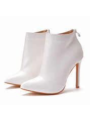 Women White High Heels Boots