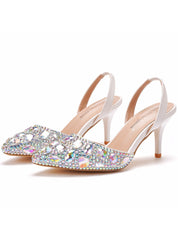 Colored Rhinestone Stiletto Heels Sandals