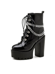 Patent Leather Metal Chain Martin Boots