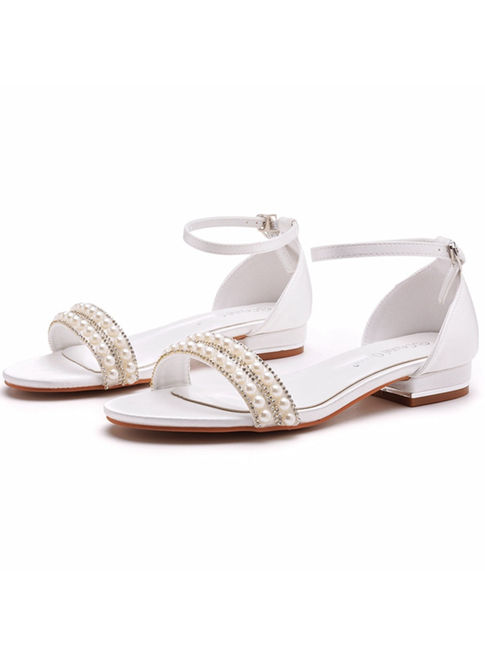 2 cm Satin White Pearl Beaded Sandals