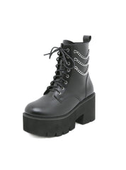 Pearl Chain Thick Bottom Side Zipper Women's Boots