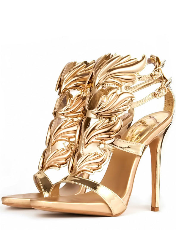 High Heel Sandals Gold Leaf Flame Gladiator Sandal