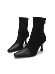 Splicing Square Head Elastic Socks High Heels Booties