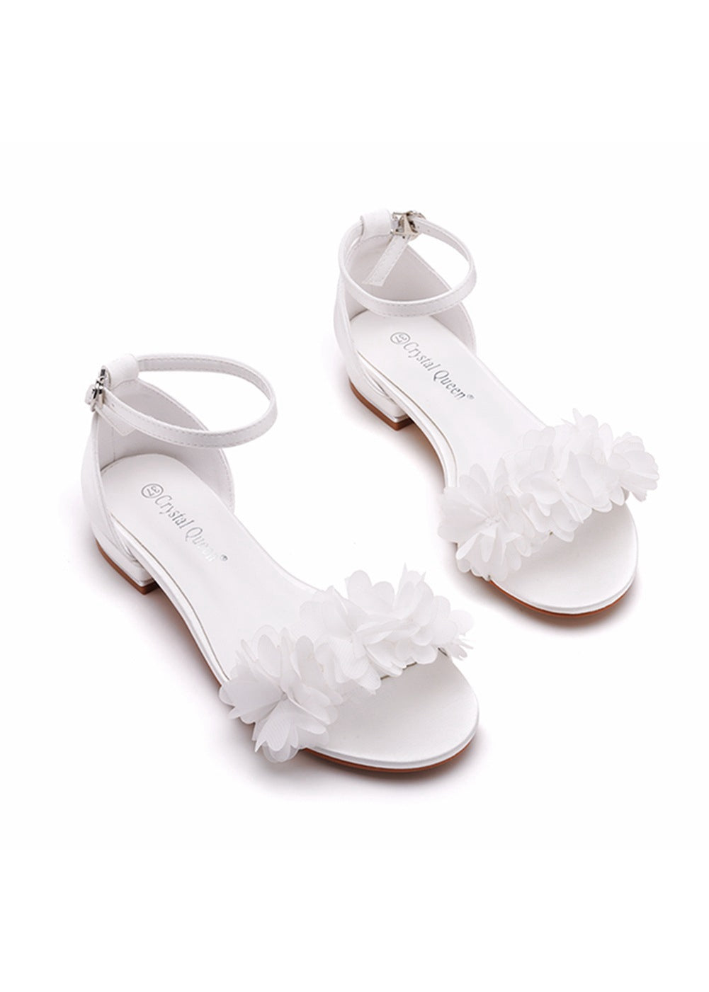 2 cm Satin Bridal White Flower Sandals