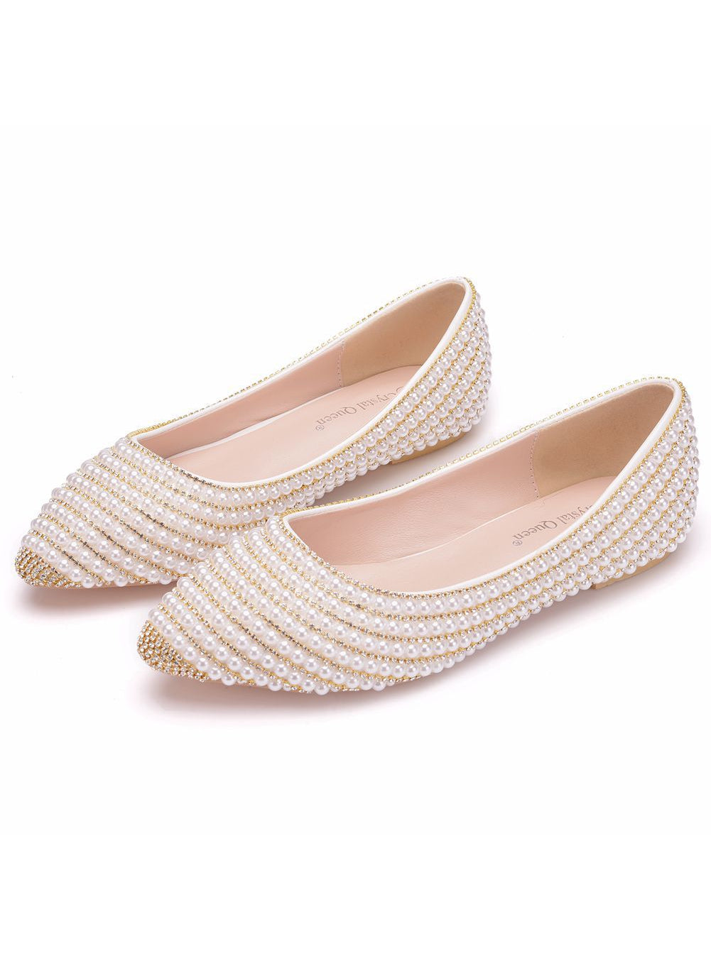 White Gold Chain Pearl Flat Wedding Shoes