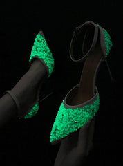 Fluorescent Rhinestone Pointed High Heels