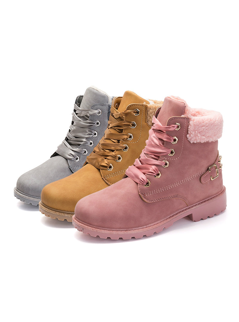 Women Boots Lace up Solid Casual Ankle Boots
