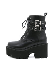 Metal Belt Buckle Thick Heel Waterproof Platform Martin Boots