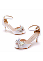 7 cm Rhinestone Bow Fishmouth High Heel Sandals