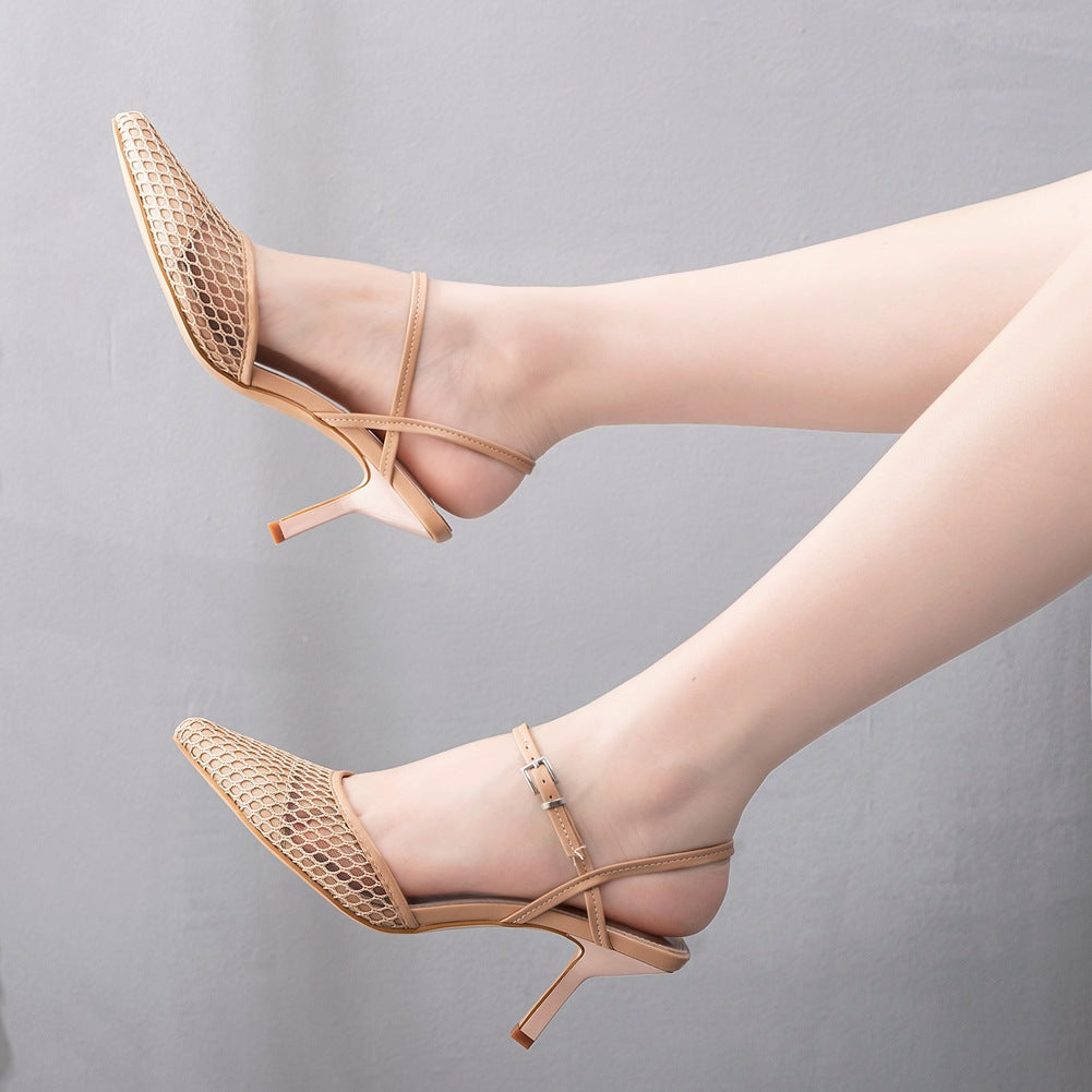 Thin-heeled Hollow Mesh Shallow Pointed Sandals