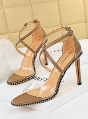 Metal Rivet Transparent Cross Strap Sandals