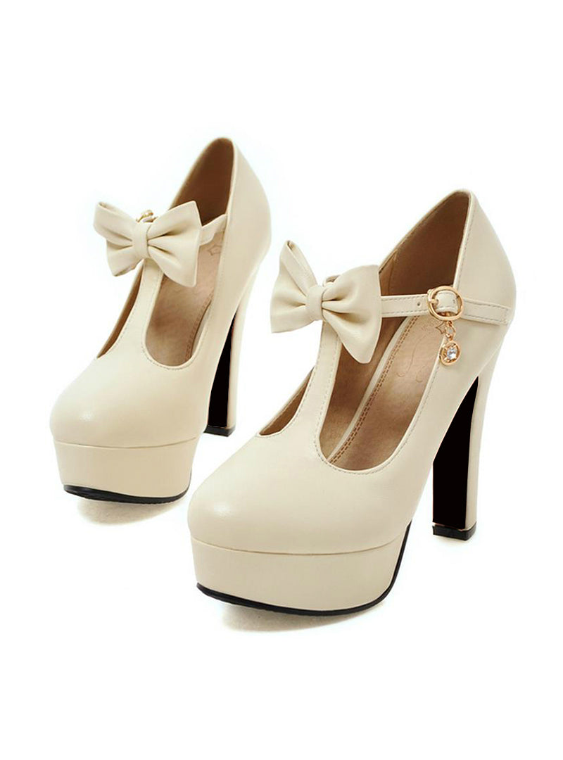 High Heel Shoes Brand Bowtie Round Toe Heeled Pumps