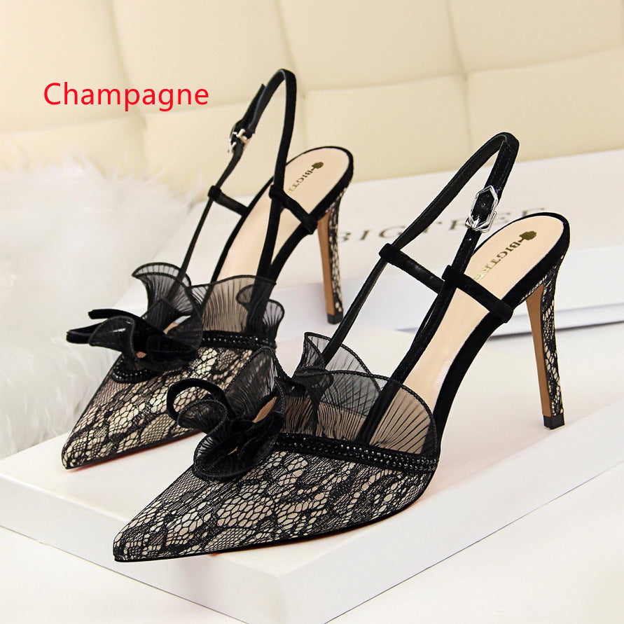 High Heel Rhinestone Lace Hollow Sandals